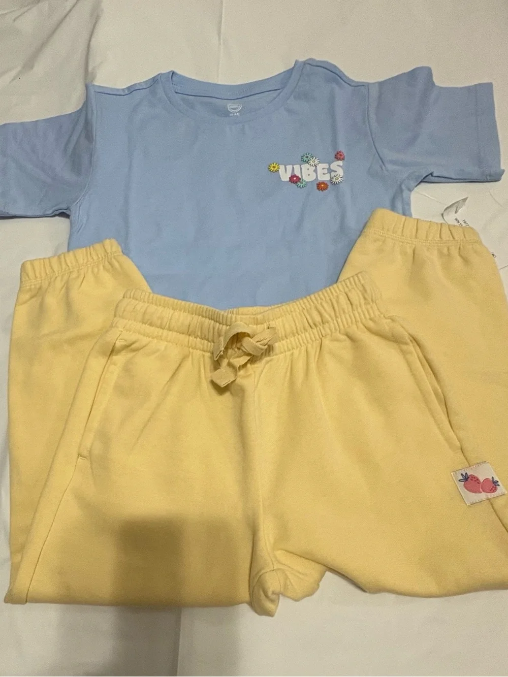 Kids 'Real Good Vibes' Blue Tee & Yellow Jogger Set